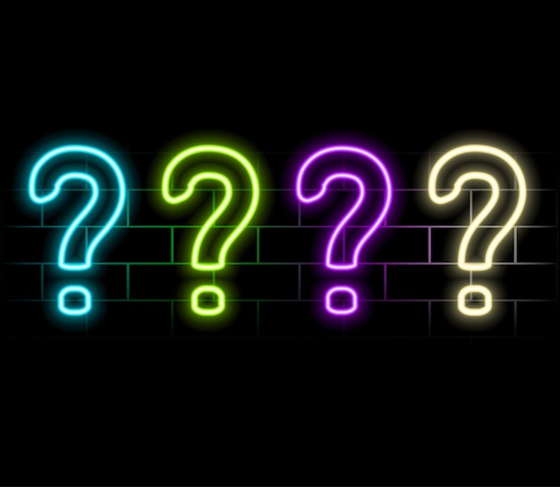 Outline 3 neon questions icon set Glowing neon question marks FAQ support answer searching question