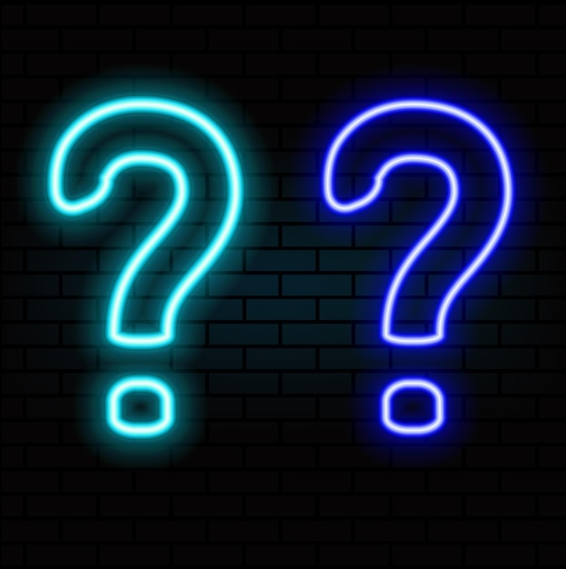 Outline 3 neon questions icon set Glowing neon question marks FAQ support answer searching question