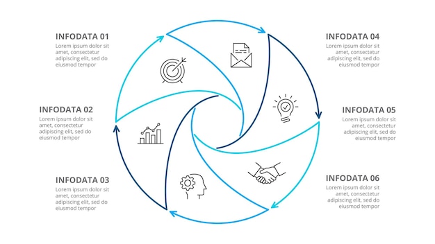 outline circle for infographic template for cycle diagram with 6 options parts steps or processes