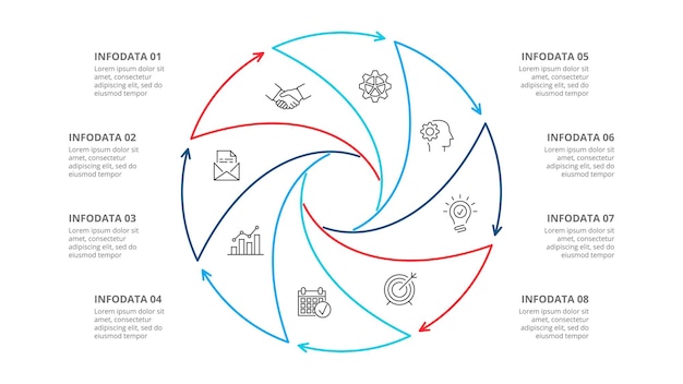 outline circle for infographic template for cycle diagram with 8 options parts steps or processes