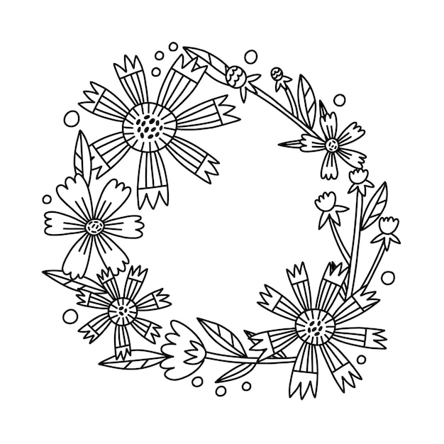 Outline Flower circle frame for text in vector doodle style
