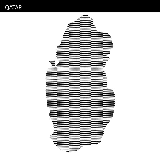 Outline of Qatar displayed with a unique hexagonal dotted pattern and textured background