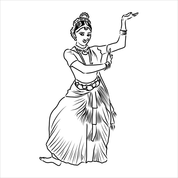 Vektor outline sketch of indian woman dancer dancing