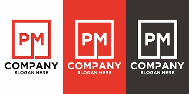 p m lettering with square design vector template