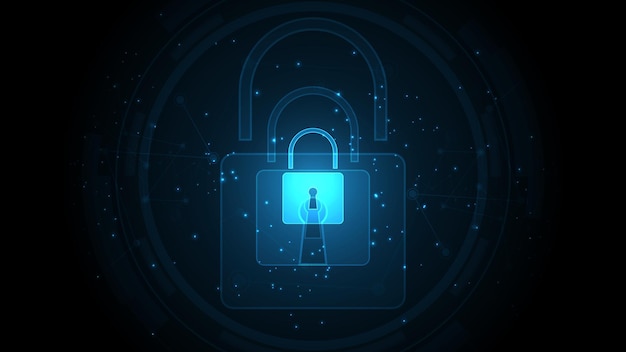 Padlock Security cyber digital concept Abstract technology background protect the system