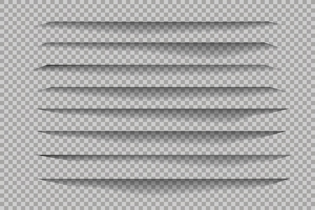 Page divider with transparent shadows isolated Pages separation vector set Transparent shadow realistic illustration