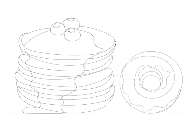 pancakes drawing by one continuous line sketch