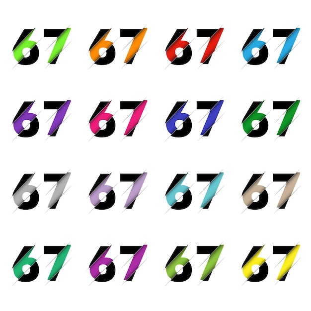 Paper cut number sixty seven 67 Realistic 3D multi layers papercut effect isolated