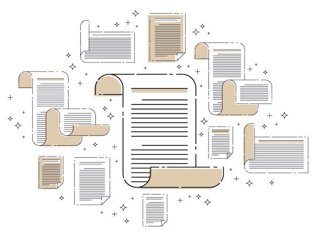 paper document with icon set, electronic documentation concept, data saving and protection, faq or agreement membership contract and rules, vector design.