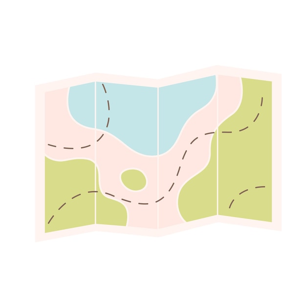 Paper map expedition adventure and journey Route and locations marked with pin on paper map
