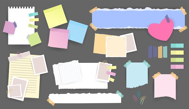 Paper notes stickers set of different vector note papers blank of multicolor stickers sticky sheets
