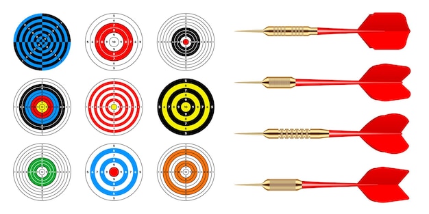 Paper targets with dart arrows shooting range round target divisions marks and numbers gun shooting