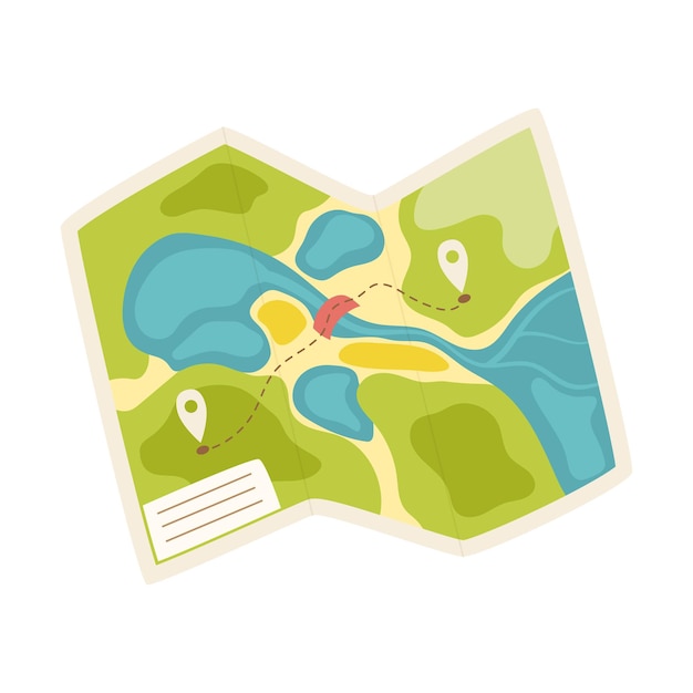 Paper tourist map of the area A tool for navigation orientation on the terrain Equipment for tourism travel hiking sports Flat vector illustration isolated on a white background