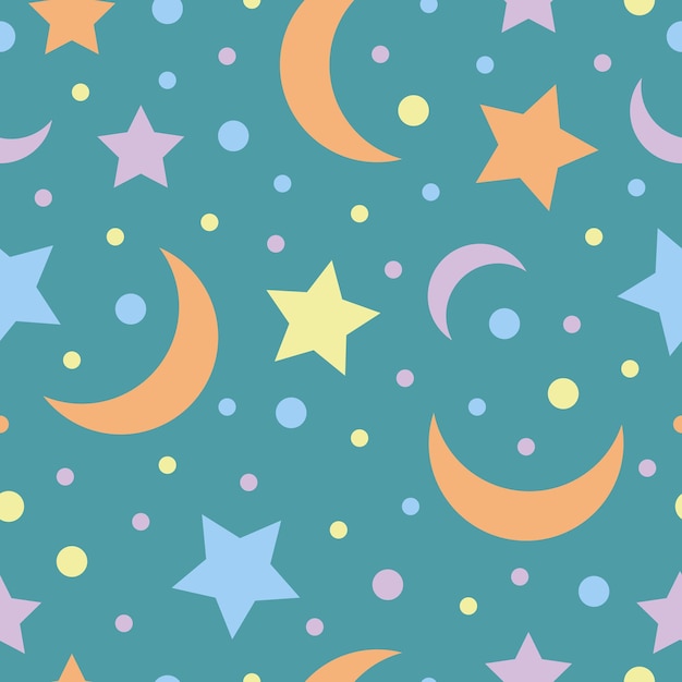 Pattern bright children s seamless pattern with the image of multicolored moon and stars night patte...