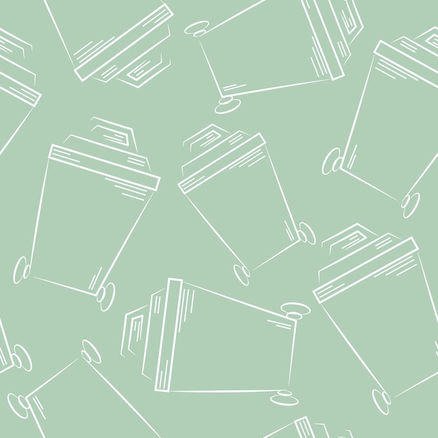 pattern of small rectangular street trash icons drawn in line art style on a green background