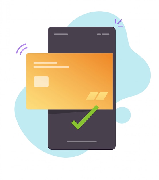 paying with credit card online wirelessly via mobile phone or contactless pay pass payment digital technology on smartphone flat cartoon illustration