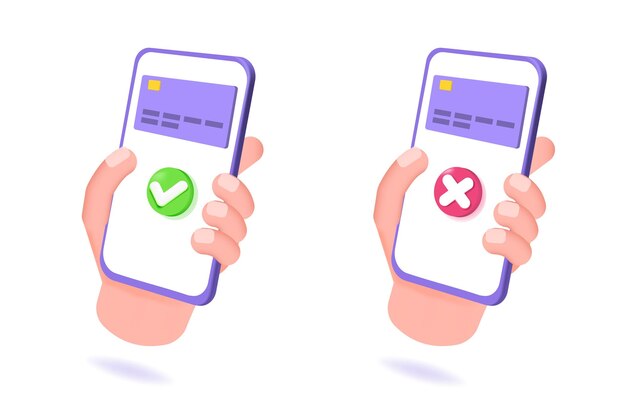 payment error and approved concept 3d realistic vector illustration