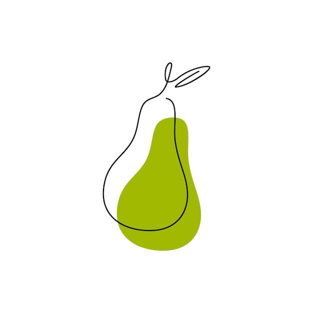 Pear in continuous contour drawing style Silhouette fruit one line style with abstract color spot