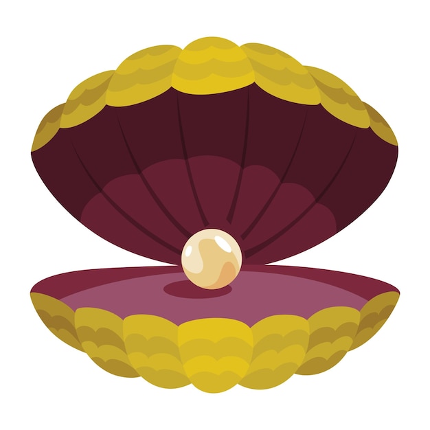 Pearl in seashell open seashell scallop and pearl shell icon beautiful pearl in clam shell in
