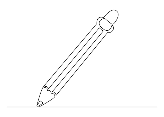 Pencil. One line drawing, continuous line art, simple minimalistic design. Editable stroke.