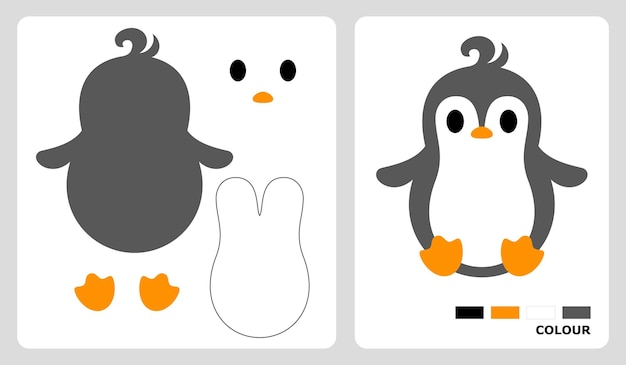 Penguin patterns for applique patchwork and paper crafts in cut and paste puzzle patterns