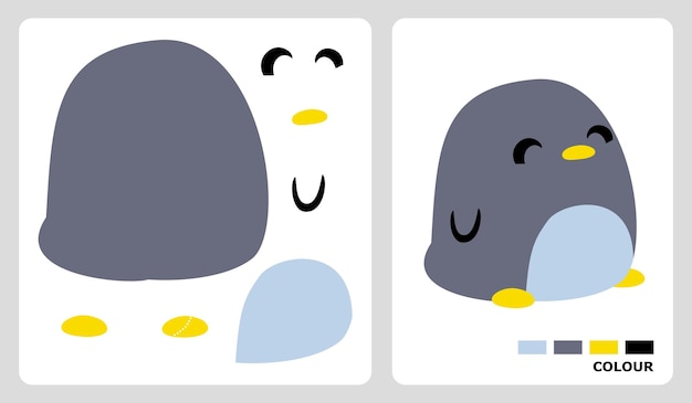 Penguin patterns for applique patchwork and paper crafts in cut and paste puzzle patterns