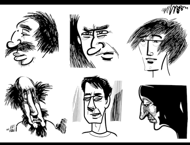 people caricatures or drawings artistic cartoon illustrations set