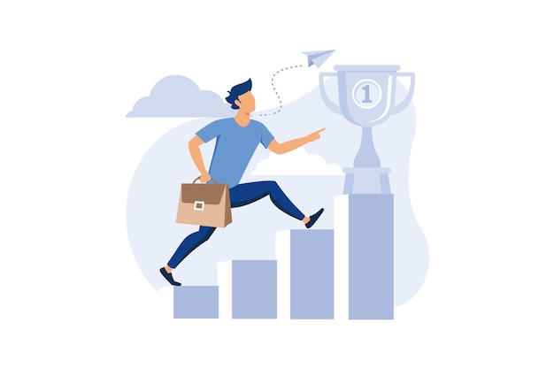 people run to their goal on the column of columns the path to the targets flat design illustration