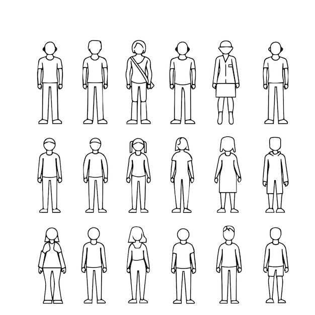 People Standing Line black and white icons