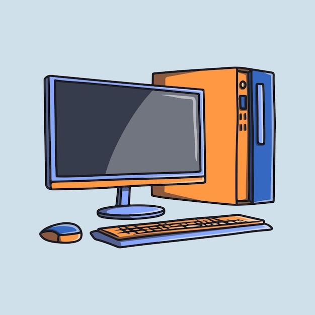 Personal computer with keyboard desktop and mouse