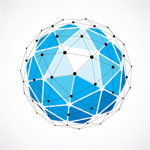 Perspective technology shape with black lines and dots connected, polygonal wireframe object. Abstract faceted element isolated on white for use as design structure on communication technology theme