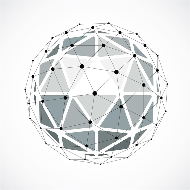 perspective technology shape with black lines and dots connected, polygonal wireframe object. abstract gray faceted element for use as design structure on communication technology theme