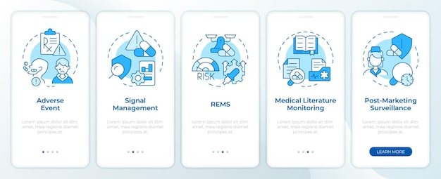 Pharmacovigilance blue onboarding mobile app screen