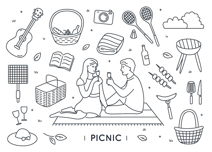 Vektor picnic elements doodle set
