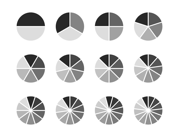 Pie chart diagram icon set Business infographic round symbol collection
