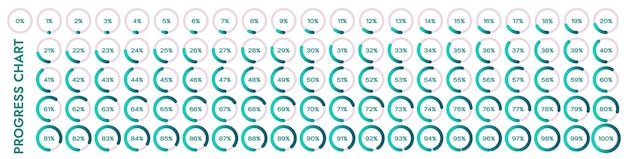 Pie charts load indicators from 0 to 100 They show processes such as progress completion loading and unloading of data