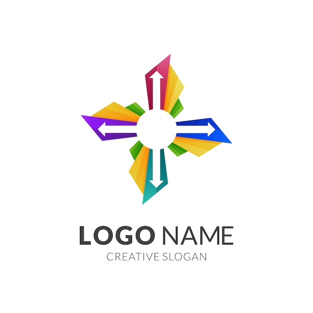 pil og propell logo design, moderne 3d logo stil i gradient livlige farger