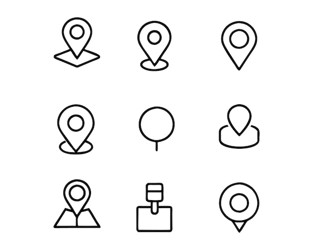pin map address point editable stroke outline icons set isolated on white background