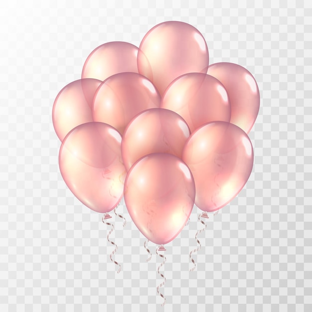 pink balloons bunch of helium golden rose baloons gold realistic ballon vector illustration