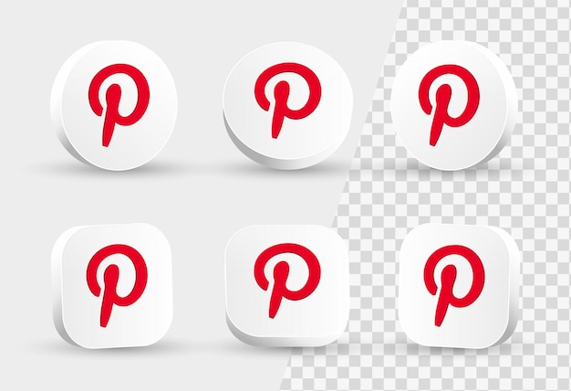 pinterest icon 3d logo in modern white circle and square frame for social media icons logos
