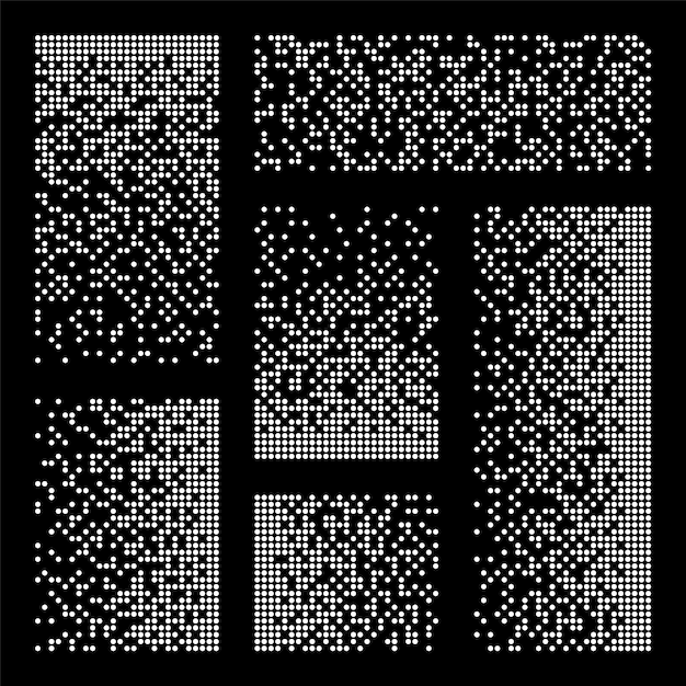 Pixel disintegration decay effect various rectangular elements made of round shapes dispersed dotted