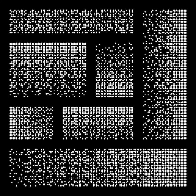Pixel disintegration decay effect various rectangular elements made of round shapes dispersed dotted