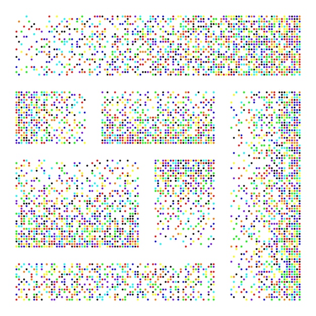 pixel disintegration decay effect various rectangular elements made of round shapes dispersed dotted