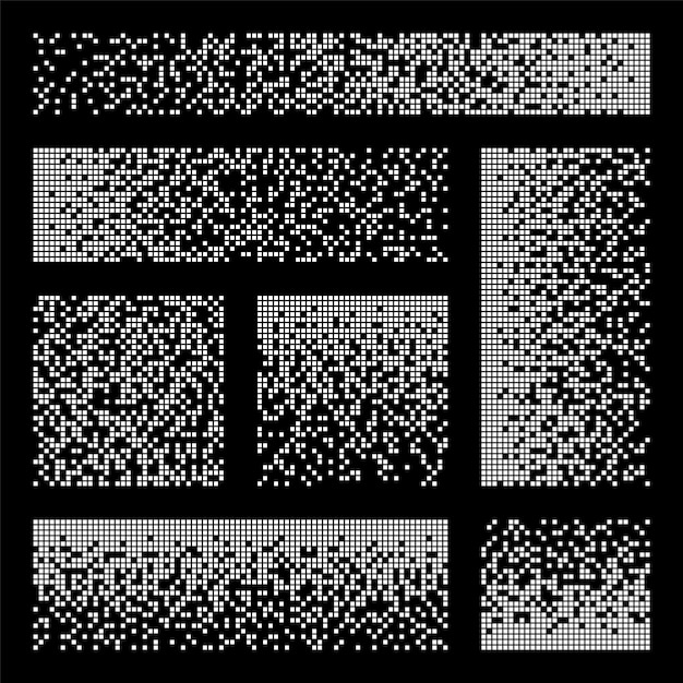 Pixel disintegration decay effect various rectangular elements made of square shapes dispersed