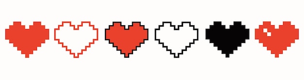 Pixel heart set icon in retro style. Love symbol isolated signs. Vector illustration