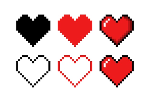 Pixel hearts set icons Life Bar Icons Flat style Vector icons