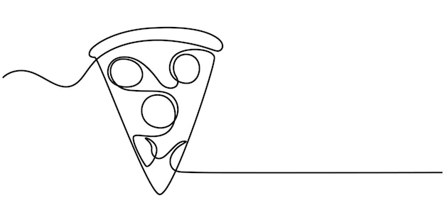 Pizza Single Line Icon One line Drawing or illustration of slice of pizza with pepperoni