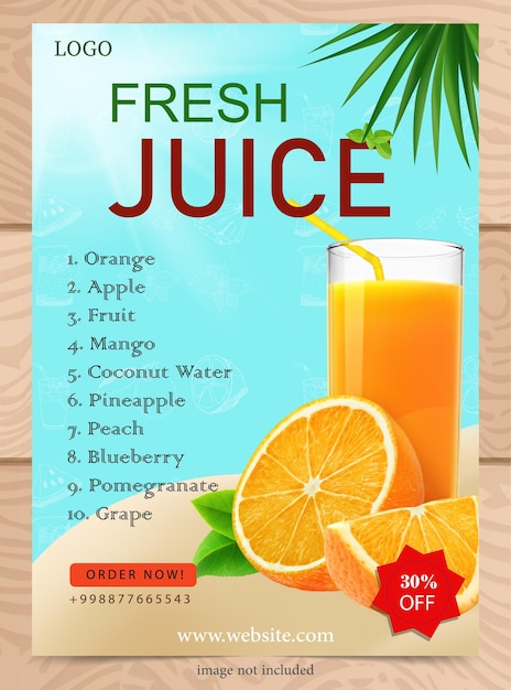 plakatbanner med design for flat fresh juice shop for nettmarkedsføring