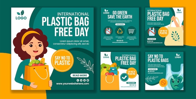 Plastic Bag Free Day Social Media Post Flat Cartoon Hand Drawn Templates Background Illustration