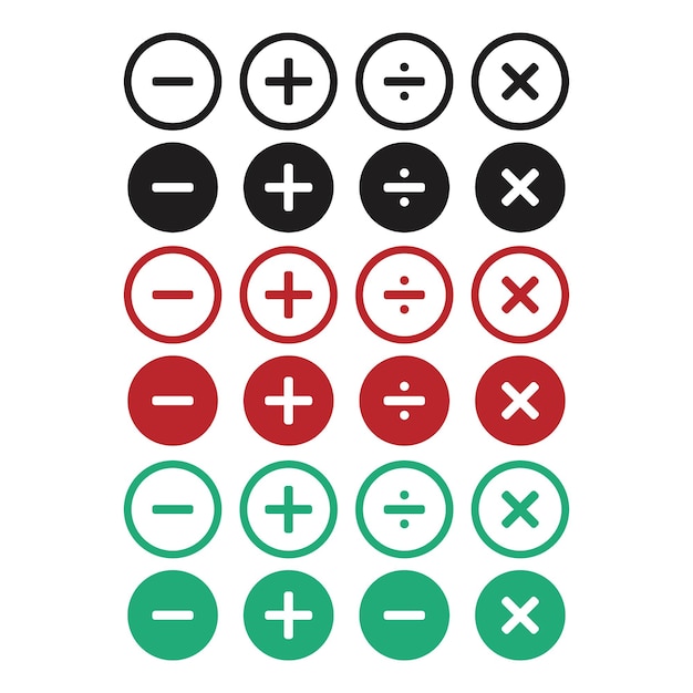 Plus minus add and subtract icon set in different color